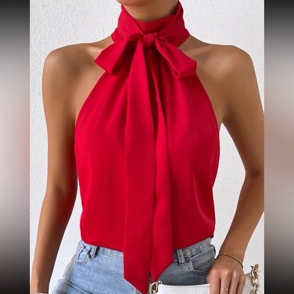 Tops - Luxe knot front halter blouse
